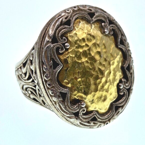 Konstantino .925 & 18kt Hammered Gold Ornate Ring  Sz 7 - Picture 1 of 6